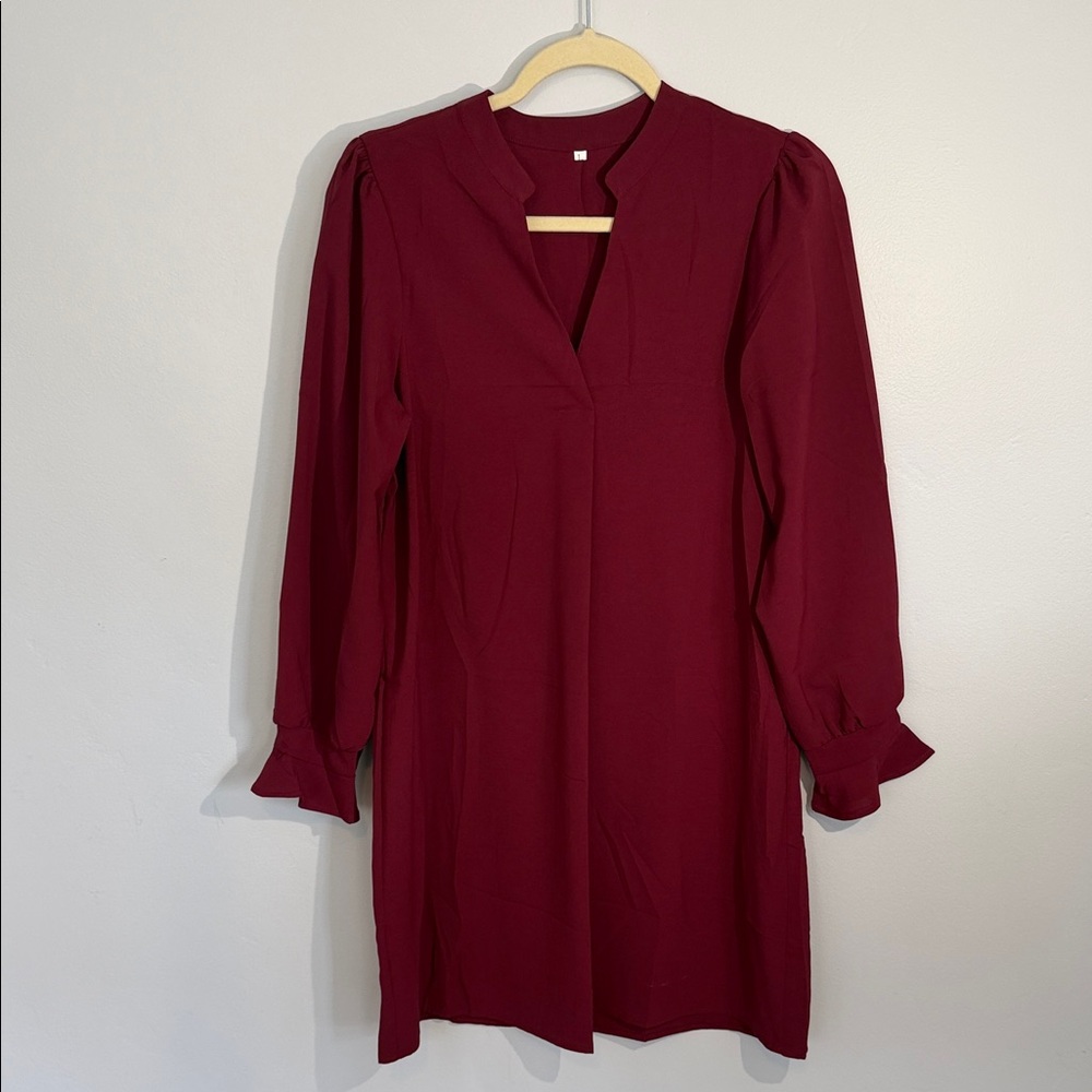 Burgundy Long Sleeve, Shift Dress